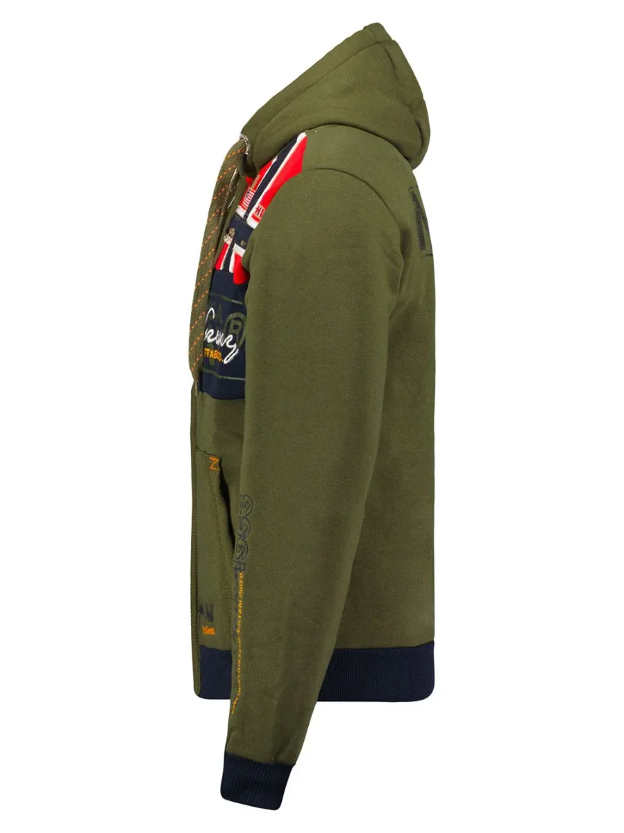 Geographical Norway Felpa Flyer Full Zip con Cappuccio Sport Verde Kaki Uomo - immagine 5