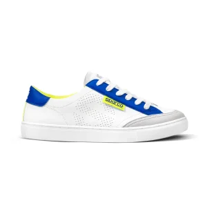 Sparco Scarpa S-Time Sneaker Casual in Ecopelle Bianco Azzurro Giallo Fluo Uomo