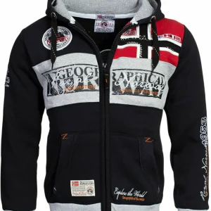 Geographical Norway Felpa Flyer Full Zip con Cappuccio Sport Nero Uomo