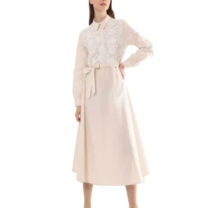 Dixie Abito Midi In Pizzo Con Cintura Bianco Donna