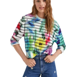 Desigual Pullover A Maglia Piatta Fantasia Multicolore Donna