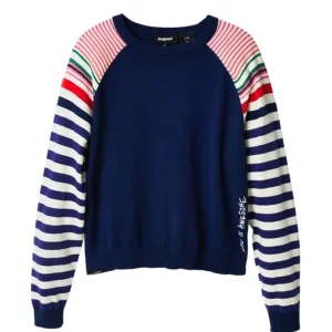 Desigual Base Blu Con Righe Vari Colori Lurex Multicolore Donna