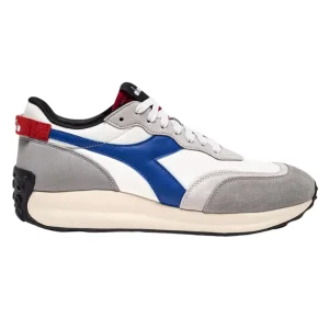 Diadora Sneakers Race Nyl Pelle Trattata Stonewashed Vintage Used Bianco