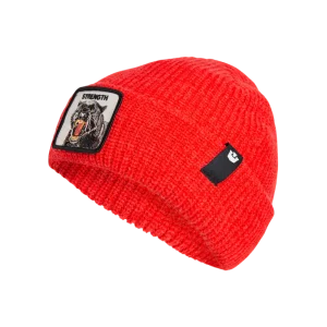 Goorin Bros. Cuffia Beanie 'Strenght' in Misto Acrilico Rosso Rush con Patch Pantera Unisex