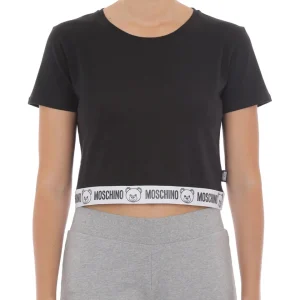 Moschino Underbear T-Shirt Corta con Banda Orsetto Cotone Nero