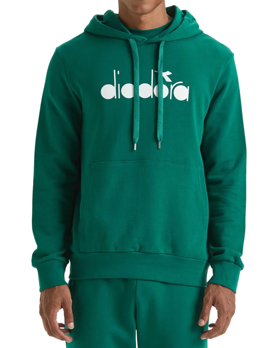 Diadora Felpa con Cappuccio Logo Big Cotone Verde 180663 - immagine 3