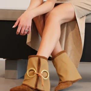 Stivaletti 1713 in camoscio cuoio e denim cuoio con anello