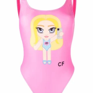 Chiara Ferragni Monokini Pezzo Unico Con Stampa Bambolina Rosa Donna