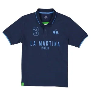 La Martina Polo Ricamo e Numero Logo Cotone Blu