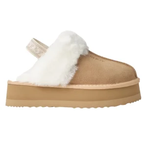 Gaelle Eskimo Boot Sabot Donna in Suede Beige Cammello con Ecofur Interna