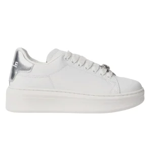 Gaelle Sneakers Scarpe Addict Tomaia in Pelle Bianco e Argento
