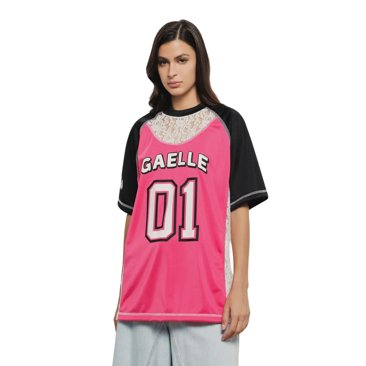 Gaelle T-Shirt oversize con pizzo triacetato trilux pesante fucsia street college