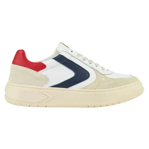 Valsport Sneaker Hype Suede Leather Artigianali In Pelle Bianco con Dettagli Rosso e Blu