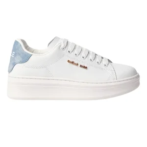 Gaelle Sneakers Scarpe Addict Tomaia in Pelle Bianco e Denim