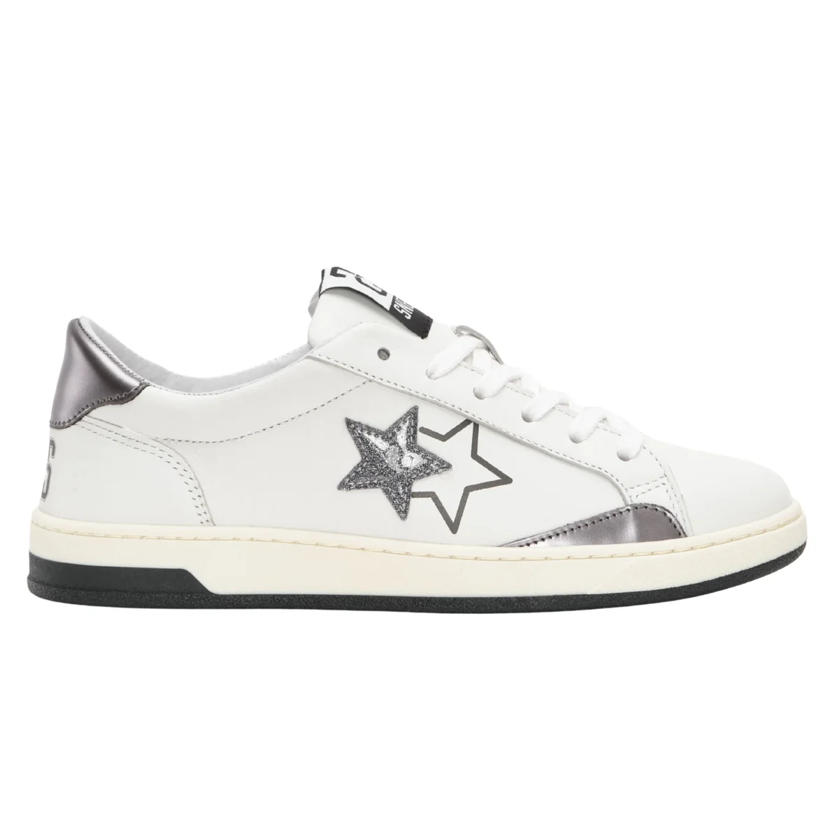 2Star Scarpe Sneakers Made in Italy artigianali Now Star Pelle Argento Bianco 4813