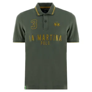 La Martina Polo Ricamo e Numero Logo Cotone verde militare map320