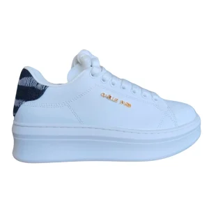 Gaelle Sneakers Scarpe Addict Tomaia in Pelle Bianco e Dark Denim