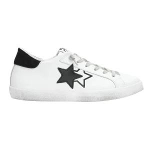 2Star Scarpe Sneakers Made in Italy artigianali PRIME STAR Pelle donna Bianco Nero