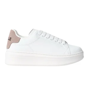 Gaelle Sneakers Scarpe Addict Tomaia in Pelle Bianco e Beige Safari