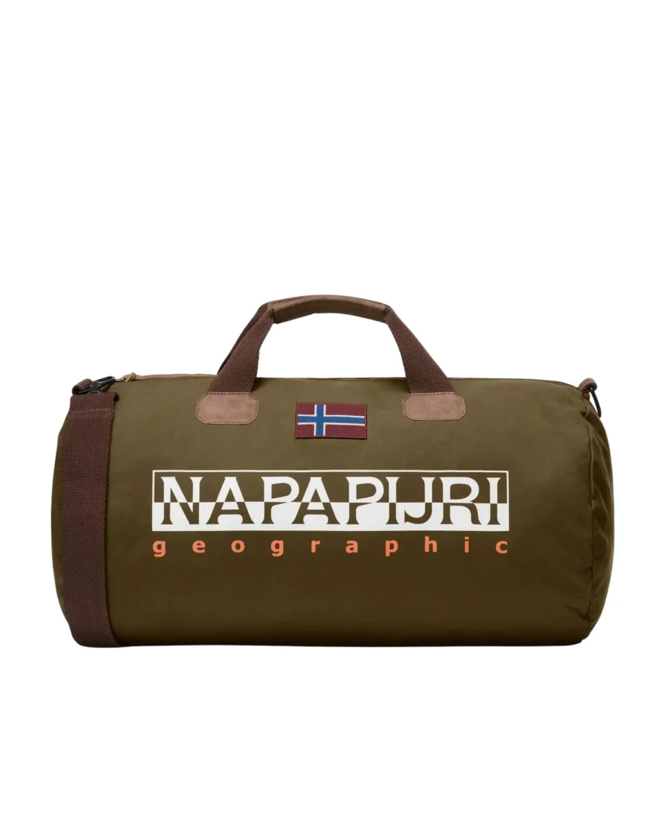 Napapijri Borsa da Viaggio con Tracolla Bering 3 in Cotone Cerato Verde Oliva Unisex