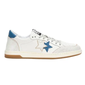 2Star Scarpe Sneakers Made in Italy artigianali Week Star Pelle Bianco Celeste Uomo