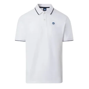 North Sails Polo maglia maglietta 692452 bianco colletto rigato cotone biologico