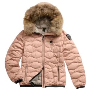Blauer Piumino Corto Aldie Rosa Pallido Donna Interno Grigio con Cappuccio con Pelliccia
