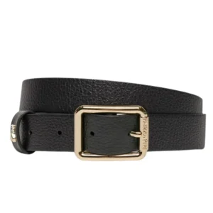 Patrizia Pepe Cintura in Pelle con Bassa fibbia Rettangolare Nero Oro