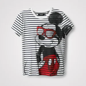 Desigual Maglia Manica Corta Topolino Disney Bianco Donna