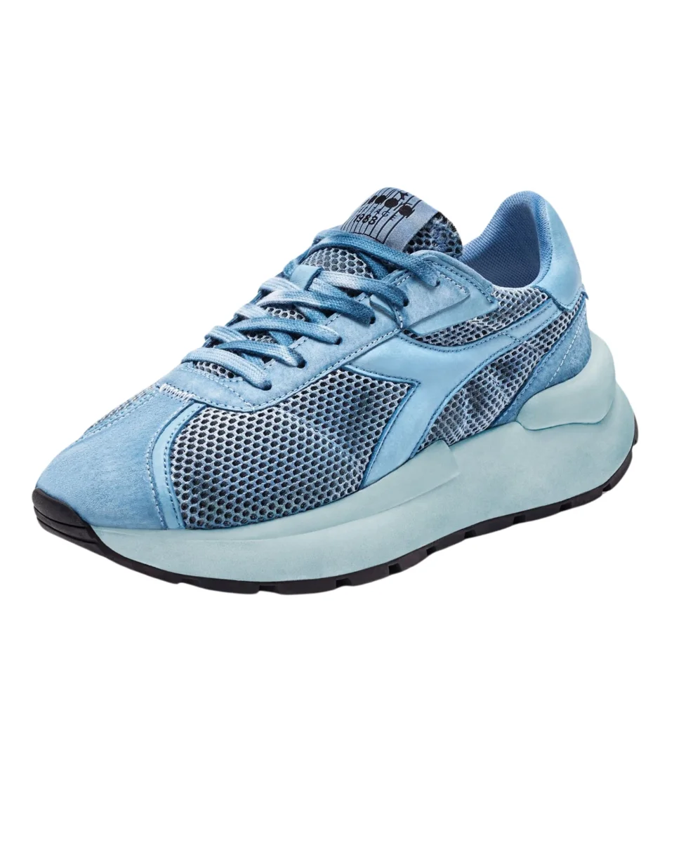 Diadora Heritage Sneaker Low Mercury Elite Dip-Dye in Pelle Azzurro Tie-Dye - immagine 3