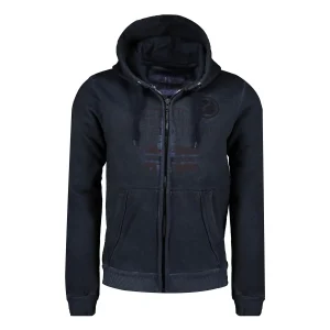 Geographical Norway Cappuccio Full Zip Ricamo Logo 2 Tasche Blu Uomo