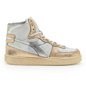 Diadora Heritage Sneaker MI Basket Metallic Pigskin Used Bianco Beige Donna
