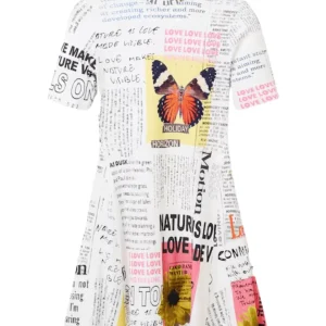 Desigual Woman Dress "newspaper" Short Sleeve Bianco Donna