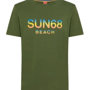 Sun68 Maglietta Manica Corta Beach Big Logo Cotone Verde T34141