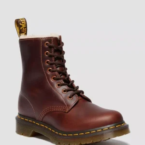 Dr. Martens Stivaletti Donna 1460 Serena Butterscotch Orleans Marrone con Pelliccia Interna