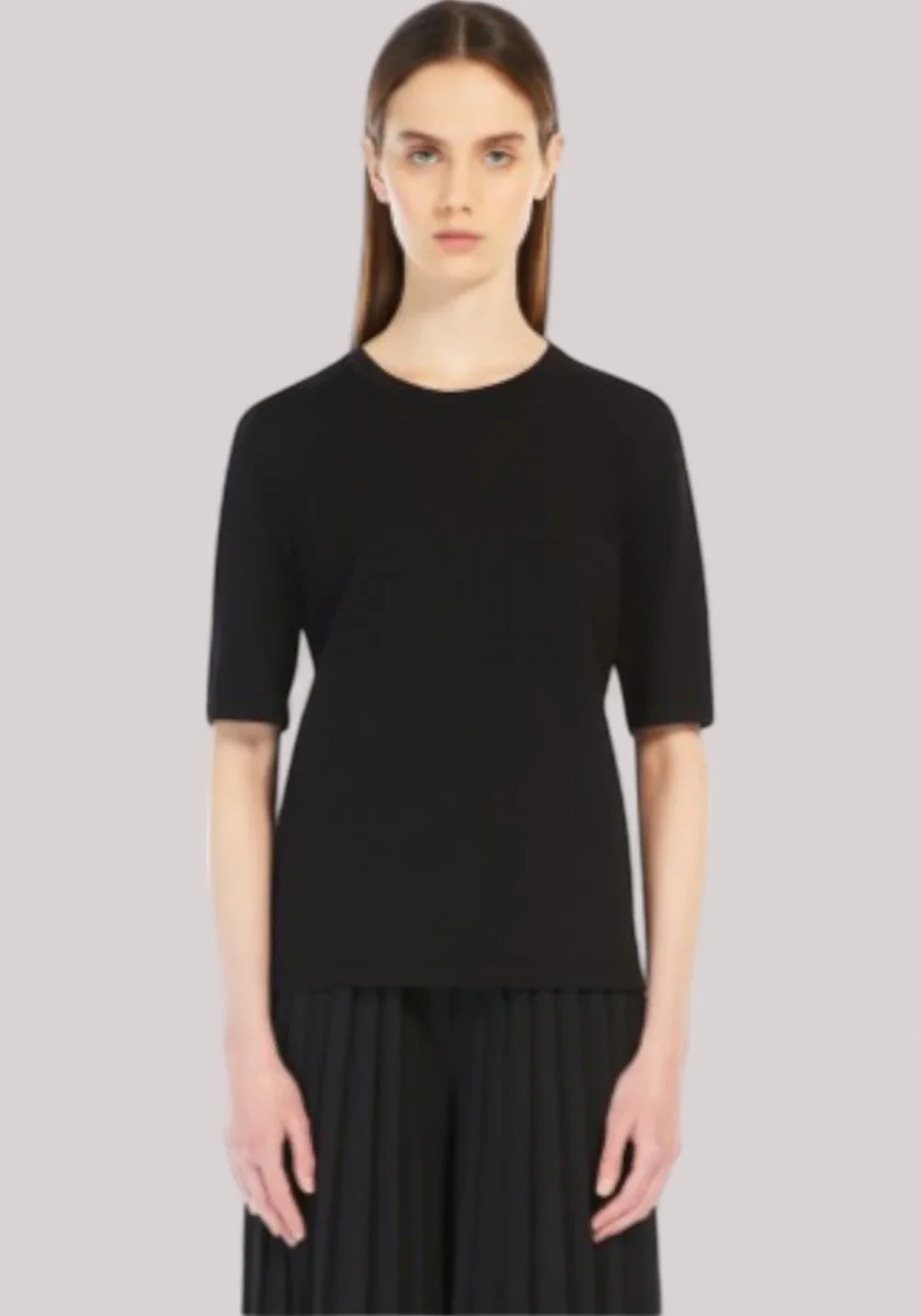 MAGLIA DONNA T-SHIRT IN FILATO DI VISCOSA CREPE NERO - immagine 3