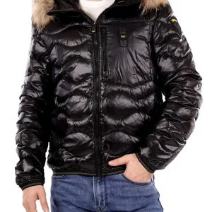 Blauer Piumino giubbotto Corto Wave Nero Uomo con Pelliccia