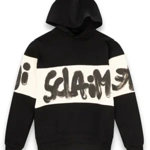 Disclaimer Felpa con Cappuccio Cotone Nero con Banda Bianco Latte Uomo 55362