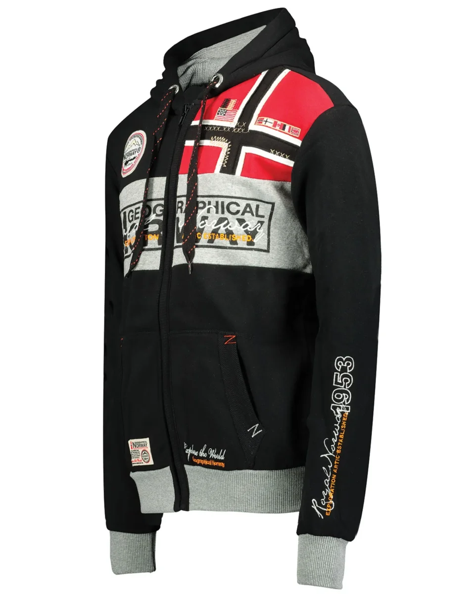 Geographical Norway Felpa Flyer Full Zip con Cappuccio Sport Nero Uomo - immagine 4
