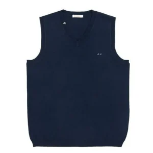 GILET UOMO SLIM FIT IN LANA E COTONE - NAVY BLUE