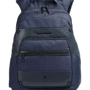 Piquadro Zaino Business Con Tasca Porta Pc Misto Pelle e Tessuto Blu Unisex