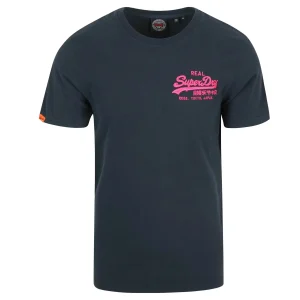 Superdry t-shirt men uomo logo ricamato Relaxed Fit Tee Grigio Scuro