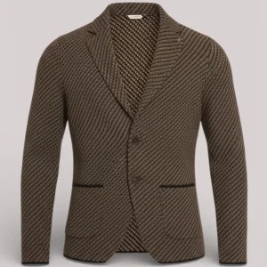 GIACCA UOMO IN MAGLIA BLU E MARRONE