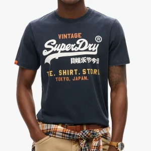 Superdry t-shirt men uomo logo ricamato relaxed tee navy