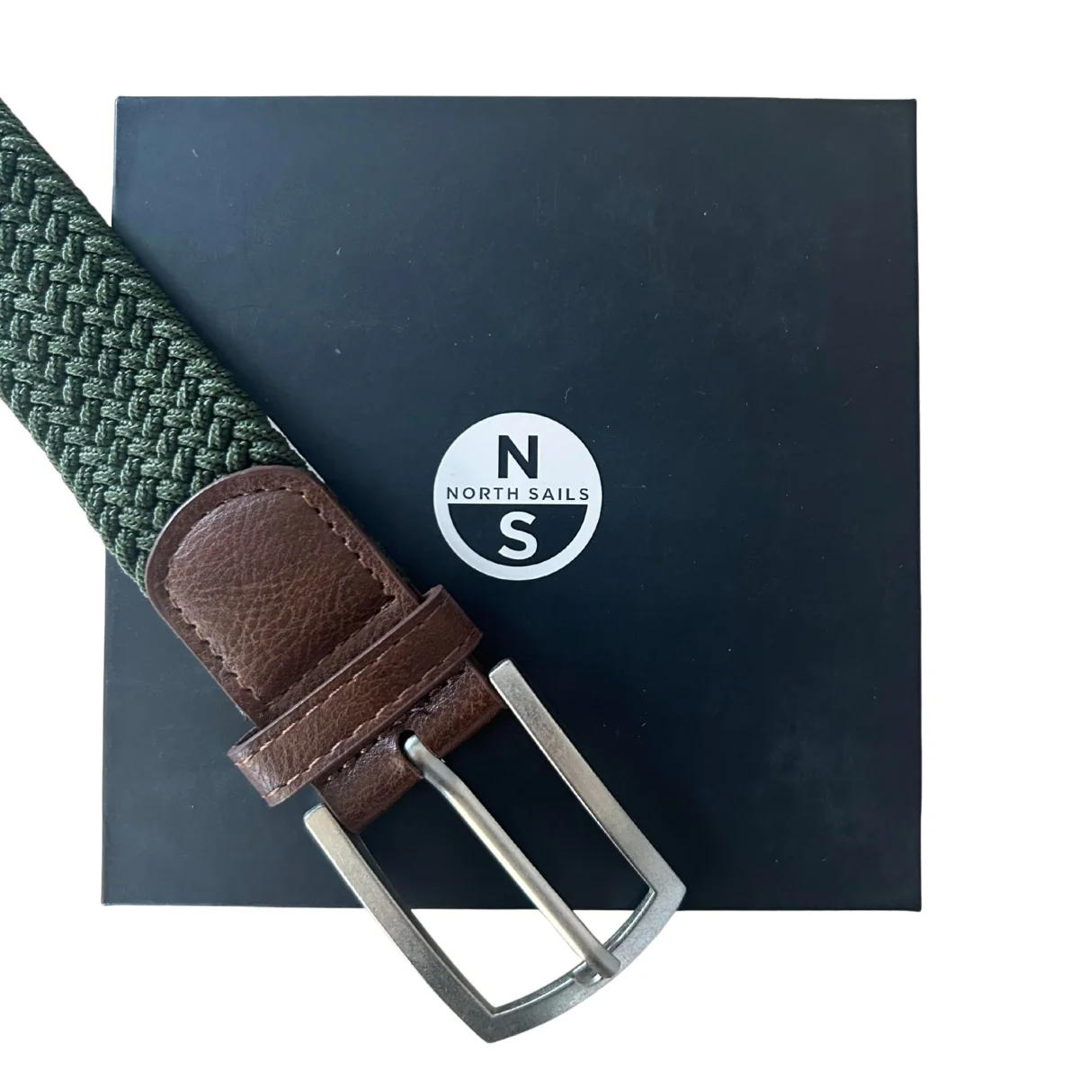 North Sails cintura belt stretch tessuto intrecciato logo taglia unica 623318 verde deep green in BOX regalo - immagine 3