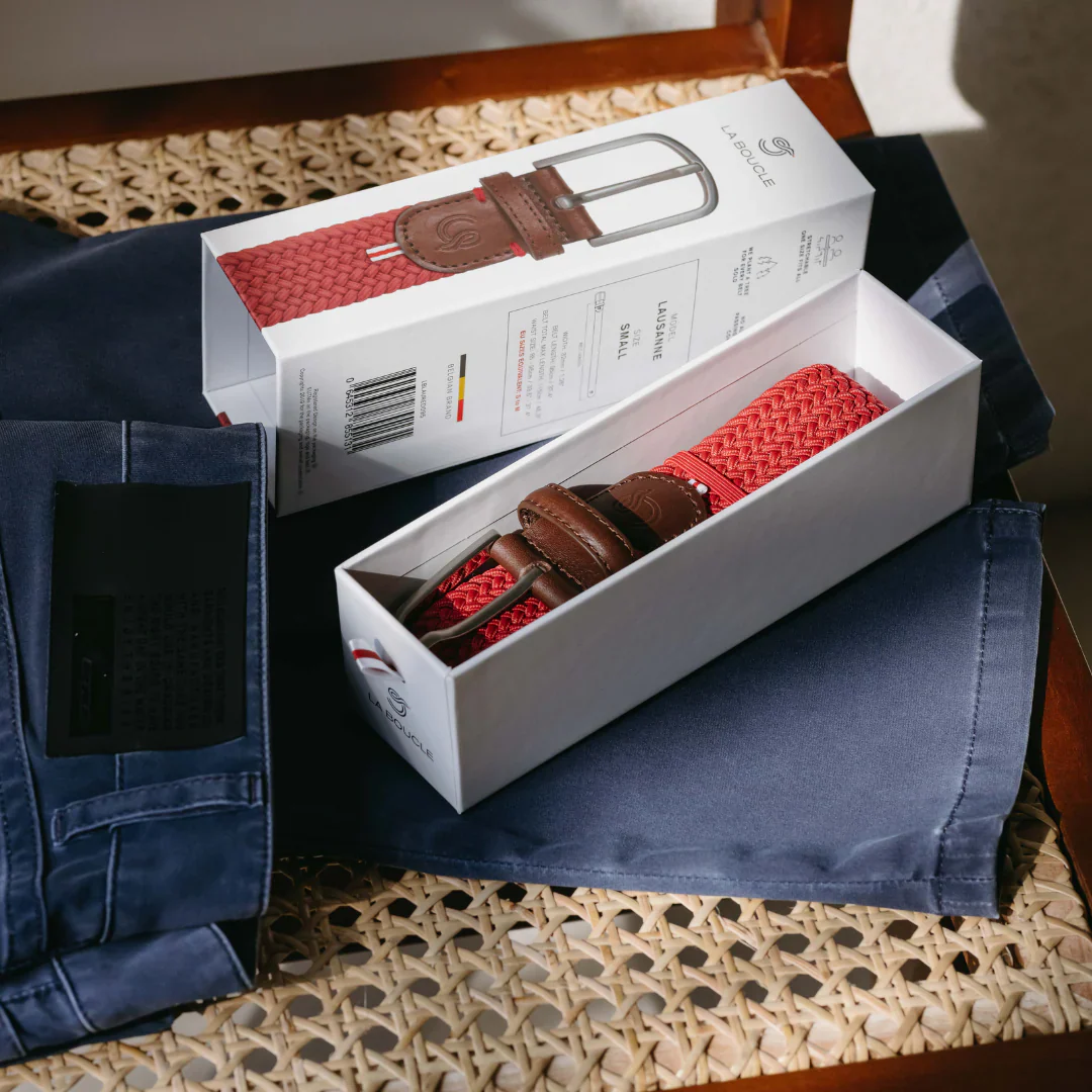 La Boucle cintura intrecciata con fibbia in metallo premium box regalo Losanna rosso - immagine 4