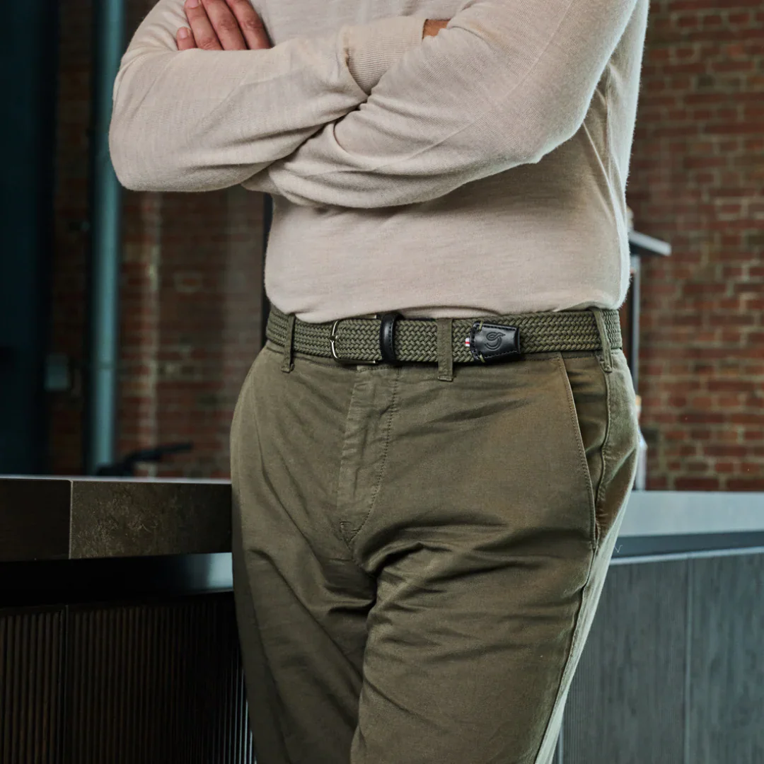 La Boucle cintura intrecciata con fibbia in metallo premium box regalo Cambridge verde militare - immagine 5