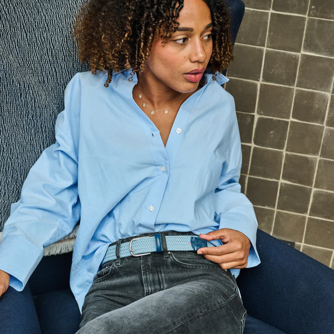 La Boucle cintura intrecciata con fibbia in metallo premium box regalo Portofino azzurro - immagine 3