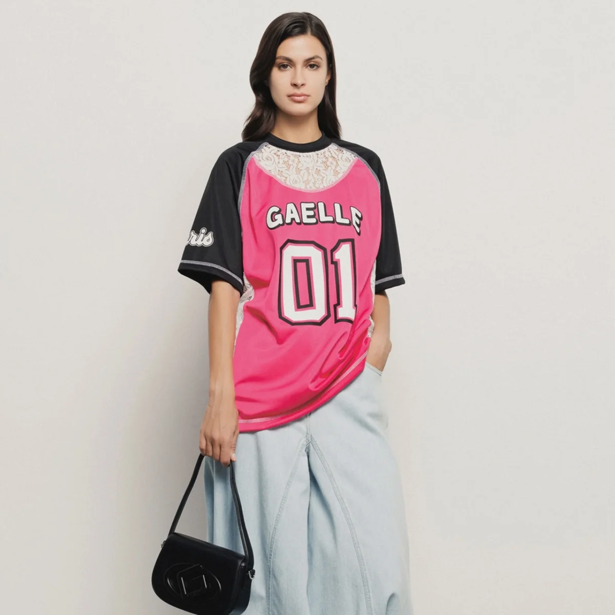 Gaelle T-Shirt oversize con pizzo triacetato trilux pesante fucsia street college - immagine 3