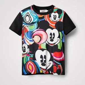 Desigual Maglia Manica Corta Topolino Disney Nero Donna